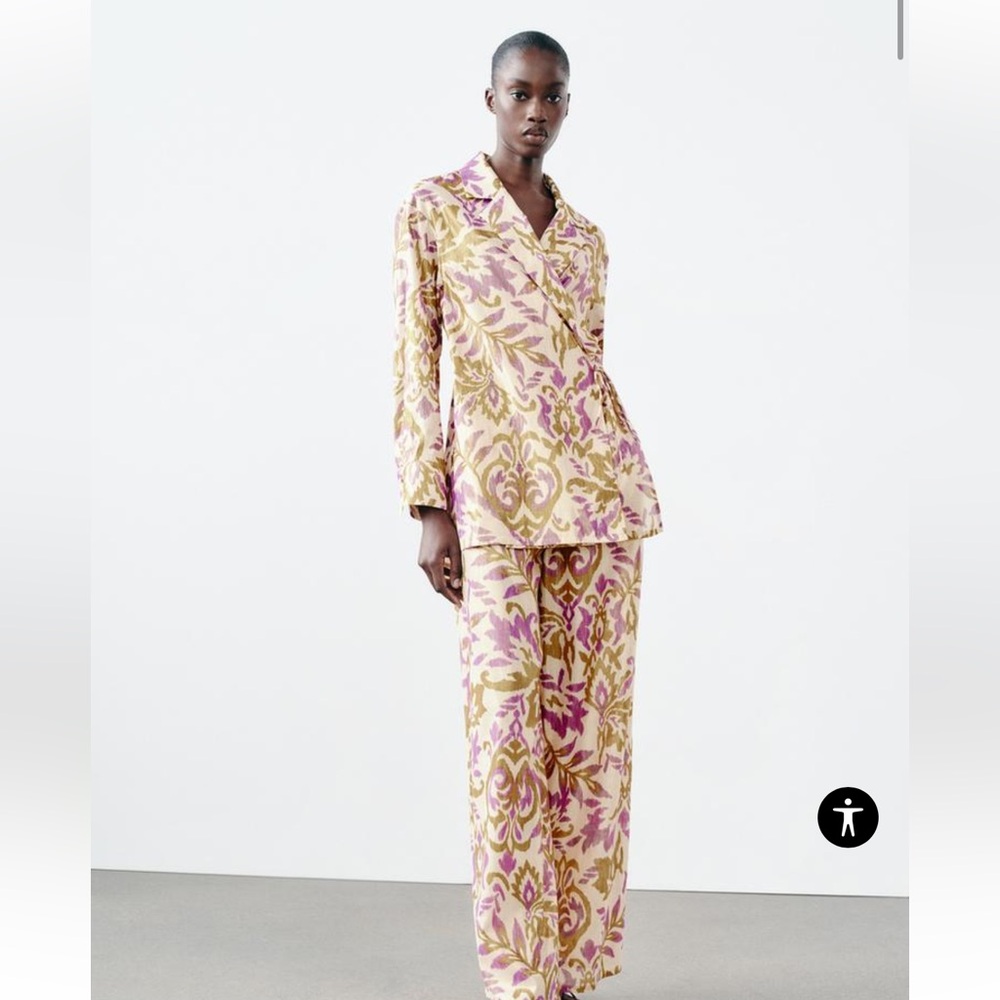 Zara Metallic Tread Printed Blazer Size Large NWT